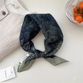 Dark blue paisley square scarf in premium cotton-linen blend for women's neck decor - Navy Triple Heart Border