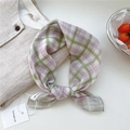 Soft cotton-linen neck scarf with green and pink plaid pattern for women - Dot Stripe Woven Check Green