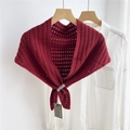 Detail of dark red knit shawl with hollow texture and cross-buckle design - 70x120cm / Brick Red