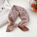 Brown floral silk texture scarf with paisley pattern tied on a beige cotton shirt - 20 Flying Dragon Brown