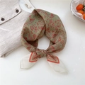 Retro paisley silk scarf in dusty green and brick red tied as a decorative neckerchief - 21 Flying Dragon Green