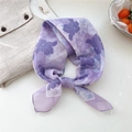 Elegant floral silk scarf in purple chiffon finish tied as a stylish hair accessory - 22 Colorful Leaves Purple