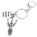 Silver weightlifting keychain with muscular figure and health-themed metal tag - Silver Muscle Man & Rectangular Tag
