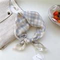 Elegant beige checkered cotton linen square scarf with a soft texture for women - Dot Stripe Woven Check Yellow