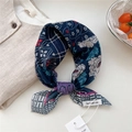Navy blue cotton linen floral scarf with white daisies and red flowers in a knot style - Bubble Flower Leaf Navy Blue