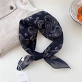 Dark blue paisley cotton linen square scarf with delicate white print for women - Black Dot Paisley