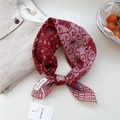 Retro red floral cotton linen square scarf with vintage pattern and geometric design - Bubble Flower Leaf Red