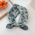 Blue and coffee geometric cotton linen square scarf with vintage pattern for women - 01 Brown Dot Grid