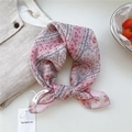 Pink floral cotton linen small square scarf with vintage patterns and branded tag - Small Floral Stripe Pink