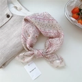 Floral print cotton linen neck scarf in soft pink color with elegant pattern design - Small Floral Stripe Beige