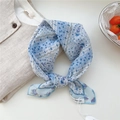 Sky blue cotton linen square scarf with floral pattern and tied knot design - Small Floral Stripe Blue