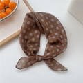Brown floral soft cotton linen small square neck scarf for women with elegant knot style - 05 Brown Dot Floral