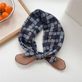 Breathable cotton linen scarf featuring blue and white vintage geometric patterns - 03 Black Dot Grid