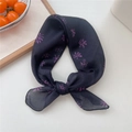 Navy blue breathable cotton linen neck scarf featuring purple daisy floral pattern - 06 Black Brush Floral