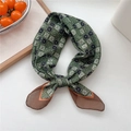 Retro green cotton linen scarf with geometric patterns and orange stitched edges - 04 Green Dot Grid