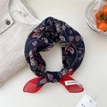 Vintage navy blue and red paisley printed cotton linen square scarf with floral patterns - Navy Fine Scroll Floral