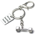 Silver barbell fitness keychain with engraved Strong Beautiful Health square plate - Silver Smooth Dumbbell & Rectangular Tag