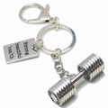 Silver boxing glove keychain with dumbbell charm and motivational metal tag - Large Silver Dumbbell & Rectangular Tag