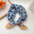 Elegant geometric blue and white cotton linen scarf with golden block splice and red trim - 05 Blue Dot Grid