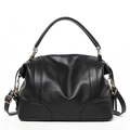Classic black litchi pattern leather handbag for women with adjustable shoulder strap - Black