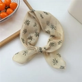 Light yellow cotton linen scarf with green daisy pattern and stylish knotted design - 08 Beige Brush Floral