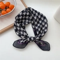 Breathable retro houndstooth pattern square scarf with elegant purple border finish - 05 Houndstooth Black