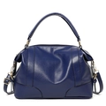 Navy blue faux leather handbag with lychee texture and adjustable shoulder strap - Dark Blue