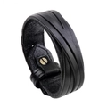 Bracciale multistrato uomo in pelle bovina stile retro punk con chiusura in metallo - Nero