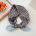Retro geometric square scarf in chocolate brown and sky blue silk texture - 06 Brown Round Leaf Grid