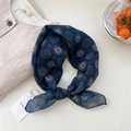 Navy blue floral square scarf in soft cotton linen with vintage paisley patterns - Navy Multi-Petal Floral