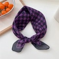 Soft purple houndstooth cotton linen square scarf tied in an elegant bow knot - 06 Houndstooth Purple