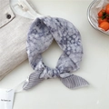 Light gray cotton linen scarf with white polka dot patterns and decorative label - Grey Leaf Print