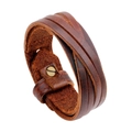 Handgemaakte bruine meerlaagse gevlochten leren armband voor heren met metalen kliksluiting - Bruin