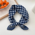 Breathable cotton linen neck scarf with blue and white houndstooth pattern in a knot - 08 Houndstooth Navy Blue