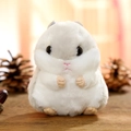 Cute white and grey plush hamster keychain accessory on a warm wooden background - Gray