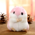 Plush hamster keychain pendant in soft pink and white fur, cute stuffed animal toy - Pink