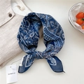 Dark blue paisley floral cotton linen square scarf with delicate brand hangtag - Geometric Pattern Navy Blue