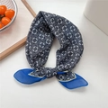 Blue geometric floral print cotton linen square neck scarf for women fashion accessory - 09 Navy Round Leaf Grid
