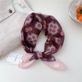 Dark red cotton-linen scarf featuring geometric prints and pink color-block details - Ten-Grid Pink Border
