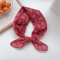 Red paisley cotton-linen small square scarf with white intricate patterns and soft texture - 11 Red Paisley Pattern