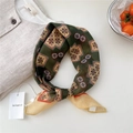 Vintage dark green paisley square scarf in soft cotton linen with orange accents - Ten-Grid Green