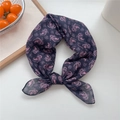 Dark blue cotton linen neck scarf with pink paisley pattern tied in a knot circular shape - 12 Pink Black Paisley