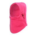 Bright pink winter fleece hood mask for outdoor windproof warmth with black drawstrings - Rose Red