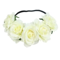 Detailed view of white artificial rose headband for bohemian festive party hair styling - Beige