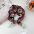 Vintage geometric print square scarf in deep brown and mint green with tags - Ten-Grid Brown