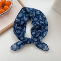 Navy blue breathable cotton-linen neckerchief with elegant paisley pattern and knot - 13 Blue Paisley Pattern