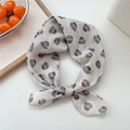 Floral cotton linen headscarf in beige with blue flower patterns and elegant knotted design - 16 Rice White Heap Leaf
