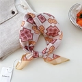 Ethnic geometric pattern square scarf in pink and orange cotton linen blend fabric - Ten-Grid Beige