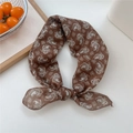 Brown silk scarf with white paisley pattern tied in a knot for neck or hair styling - 14 Brown Paisley Pattern