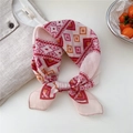 Pink paisley geometric cotton linen scarf for women featuring warm orange tones - Diagonal Greek Key Pink
